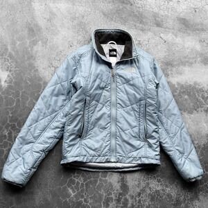 Vintage The North Face Sky Blue puffer quilted zip up coat jacket womens size XS